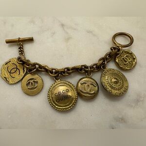 CHANEL Spring/Summer ‘94P Runway Brushed Gold Charm Logo Bracelet